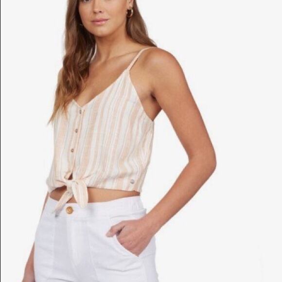 Roxy Top. NWT Cropped Tie Front Striped. Sleeveless Button Front XL - Picture 2 of 4